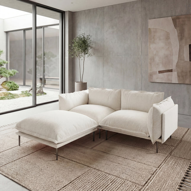 Solenza Aurora | 75" Cloud Modular 2-Seater Sectional + Ottoman - Washable Velvet