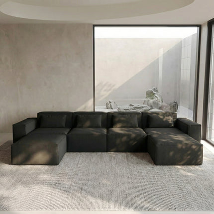 Solenza Mellow | 150" XL Cloud Modular U-Shaped Sectional + 2 Ottomans | Washable Velvet Sofa