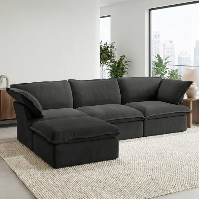 Solenza Lounge | 122" Cloud Modular Sectional + Ottoman | Washable Sofa