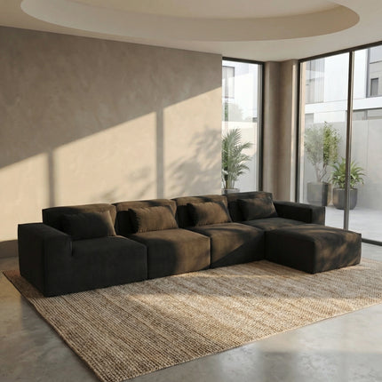 Solenza Mellow | 150" XL Cloud Modular 4-Seater Sofa + Ottoman | Washable Velvet Sofa