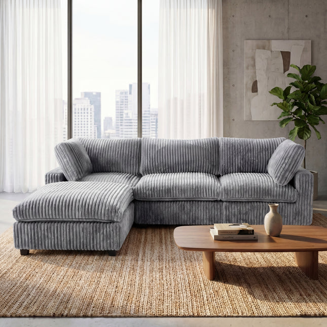 Solenza Palatina | 118" Cloud Modular 3-Seater Sectional + Ottoman | Washable Plush Fabric