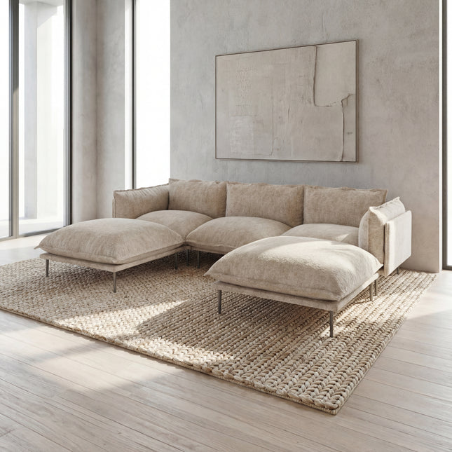 Solenza Aurora | 111" Cloud Modular U-Shaped Sectional + 2 Ottomans - Washable Velvet