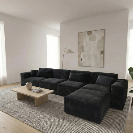 Solenza Mellow | 150" XL Cloud Modular 4-Seater Sofa + Ottoman | Washable Velvet Sofa