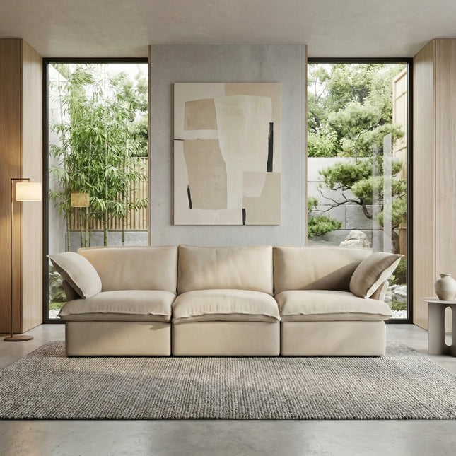 Solenza Lounge | 122" Cloud Modular 3-Seat Sofa | Washable Linen Sofa
