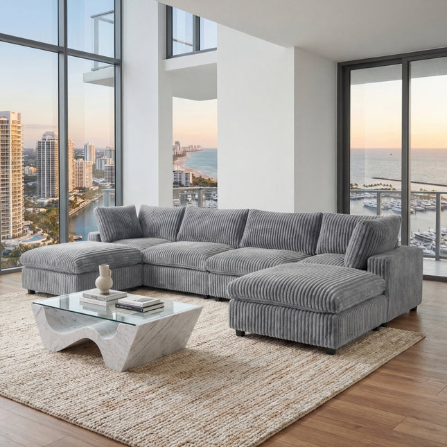 Solenza Palatina | 157" XL Cloud Modular U-Shaped Sectional + 2 Ottomans | Washable Plush Fabric