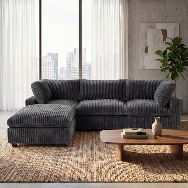Solenza Palatina | 118" Cloud Modular 3-Seater Sectional + Ottoman | Washable Plush Fabric