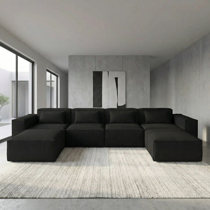 Solenza Mellow | 150" XL Cloud Modular U-Shaped Sectional + 2 Ottomans | Washable Velvet Sofa