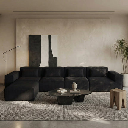 Solenza Mellow | 150" XL Cloud Modular 4-Seater Sofa + Ottoman | Washable Velvet Sofa