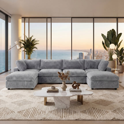 Solenza Palatina | 157" XL Cloud Modular U-Shaped Sectional + 2 Ottomans | Washable Plush Fabric