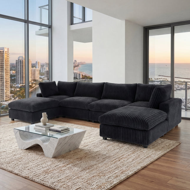 Solenza Palatina | 157" XL Cloud Modular U-Shaped Sectional + 2 Ottomans | Washable Plush Fabric