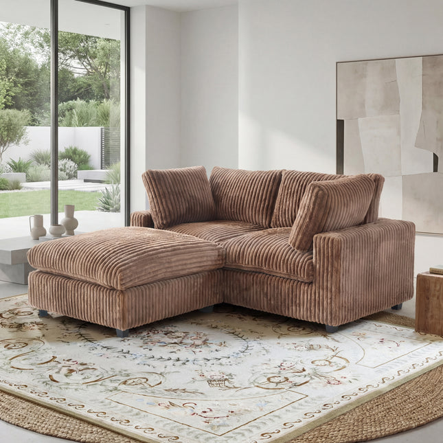 Solenza Palatina | 79" Cloud Modular 2-Seater Sectional + Ottoman | Washable Plush Fabric
