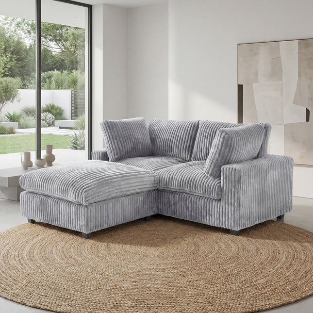 Solenza Palatina | 79" Cloud Modular 2-Seater Sectional + Ottoman | Washable Plush Fabric