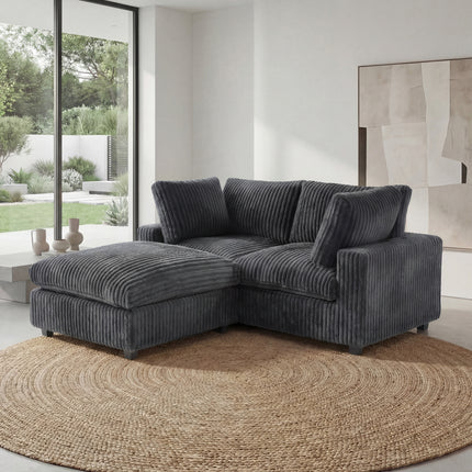 Solenza Palatina | 79" Cloud Modular 2-Seater Sectional + Ottoman | Washable Plush Fabric