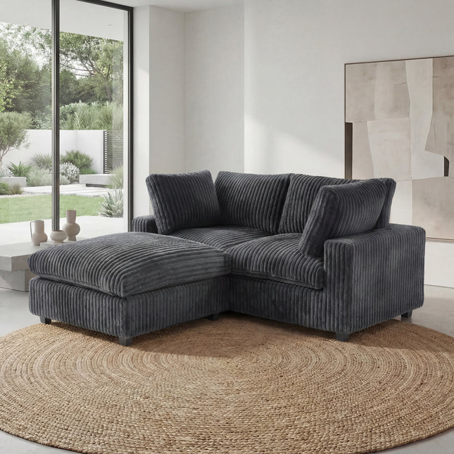 Solenza Palatina | 79" Cloud Modular 2-Seater Sectional + Ottoman | Washable Plush Fabric