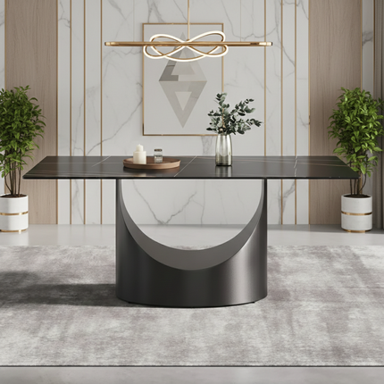 Eclipse Atlas Elegant Dining Tables | 70" Rectangular Black with Matte Black Base for 6