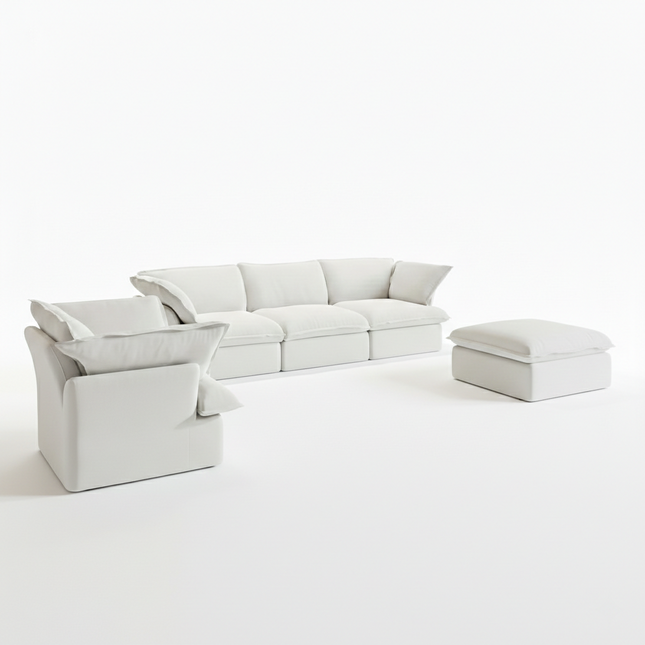 Solenza Lounge | 4-Seater Cloud Modular 3-Piece Sectional Sofa Set - Washable Linen Covers Sofa