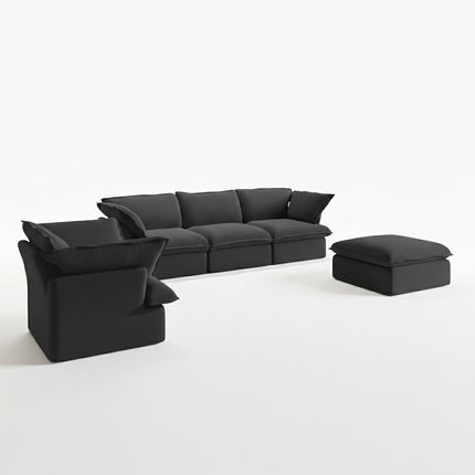 Solenza Lounge | 4-Seater Cloud Modular 3-Piece Sectional Sofa Set - Washable Linen Covers Sofa