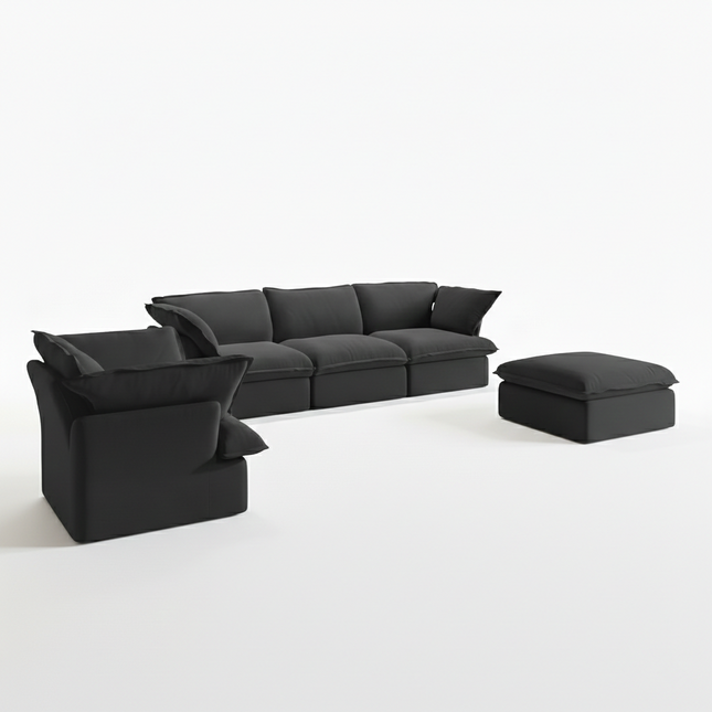 Solenza Lounge | 4-Seater Cloud Modular 3-Piece Sectional Sofa Set - Washable Linen Covers Sofa