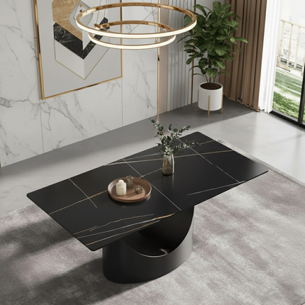 Eclipse Atlas Elegant Dining Tables | 70" Rectangular Black with Matte Black Base for 6