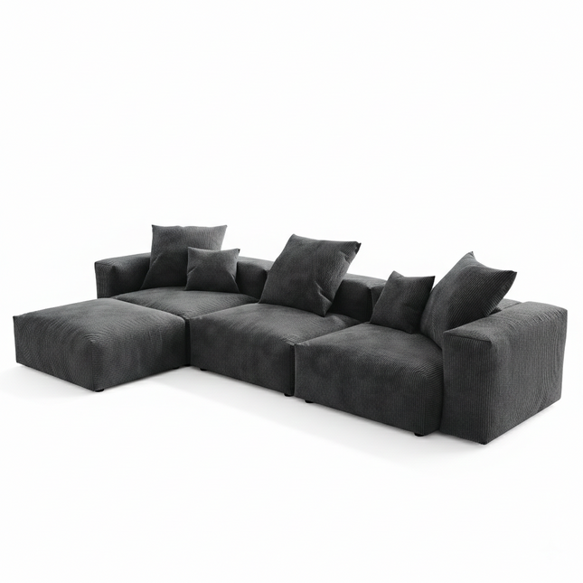 Solenza Haven | 142" Modular Corduroy L-Shaped Sectional + Ottoman | Washable & Pet-Friendly