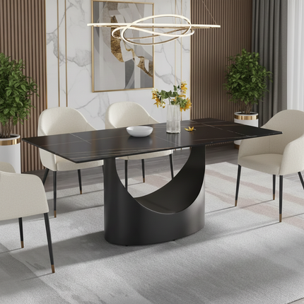 Eclipse Atlas Elegant Dining Tables | 70" Rectangular Black with Matte Black Base for 6
