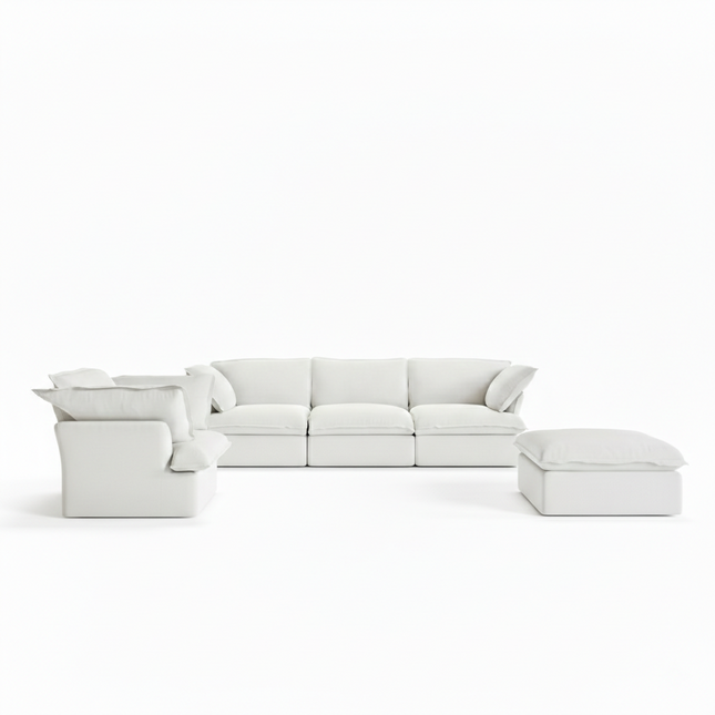Solenza Lounge | 4-Seater Cloud Modular 3-Piece Sectional Sofa Set - Washable Linen Covers Sofa