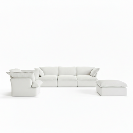 Solenza Lounge | 4-Seater Cloud Modular 3-Piece Sectional Sofa Set - Washable Linen Covers Sofa