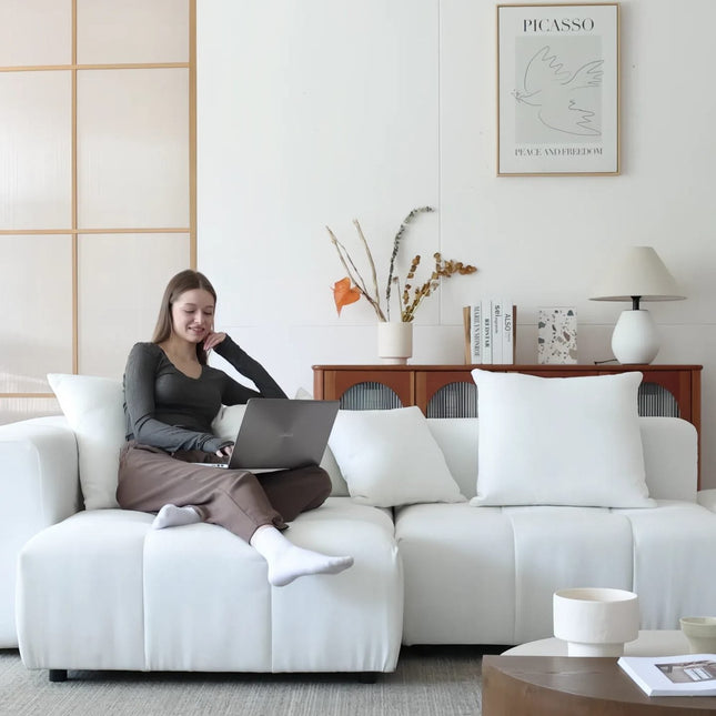 Solenza Elysian | 184" XL Modular 4-Seater Deep Seat Chaise | Washable Linen Sofa