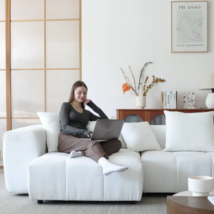 Solenza Elysian | 144" XL Modular 5-Seater V-Shaped Sectional | Washable Linen Sofa