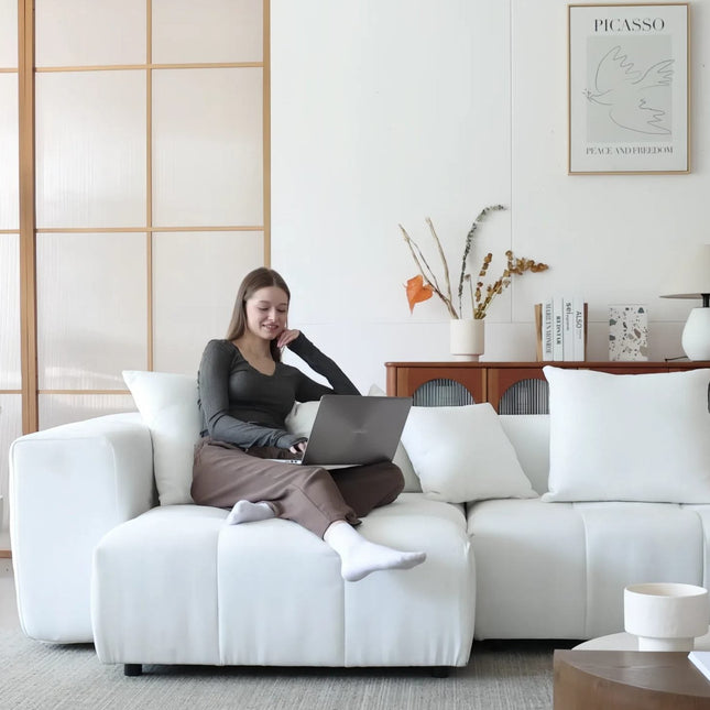 Solenza Elysian | 144" XL Modular 5-Seater V-Shaped Sectional | Washable Linen Sofa